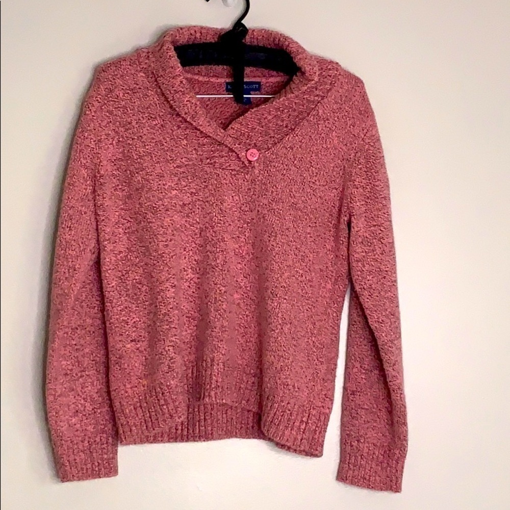 KAREN SCOTT Shawl Collar V Neck Pullover sweater pink medium women’s